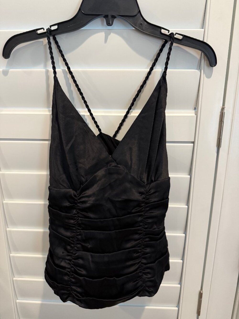 Women's Bebe Stunning Ruched Black Silk Top - Sz XS